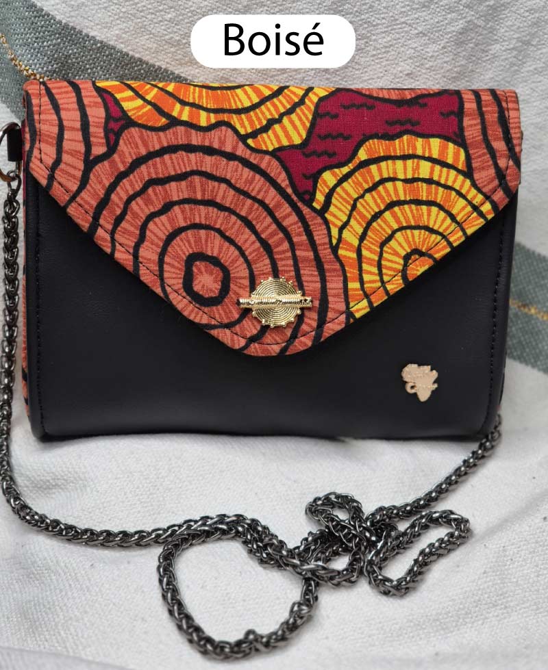 Pochette wax, cuir aya Boisé